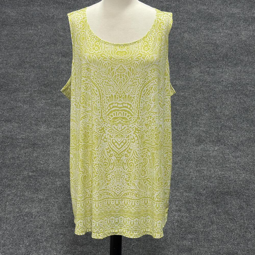 Susan Graver Tank Top Womens 3X Lime Green White Paisley Sleeveless Stretch